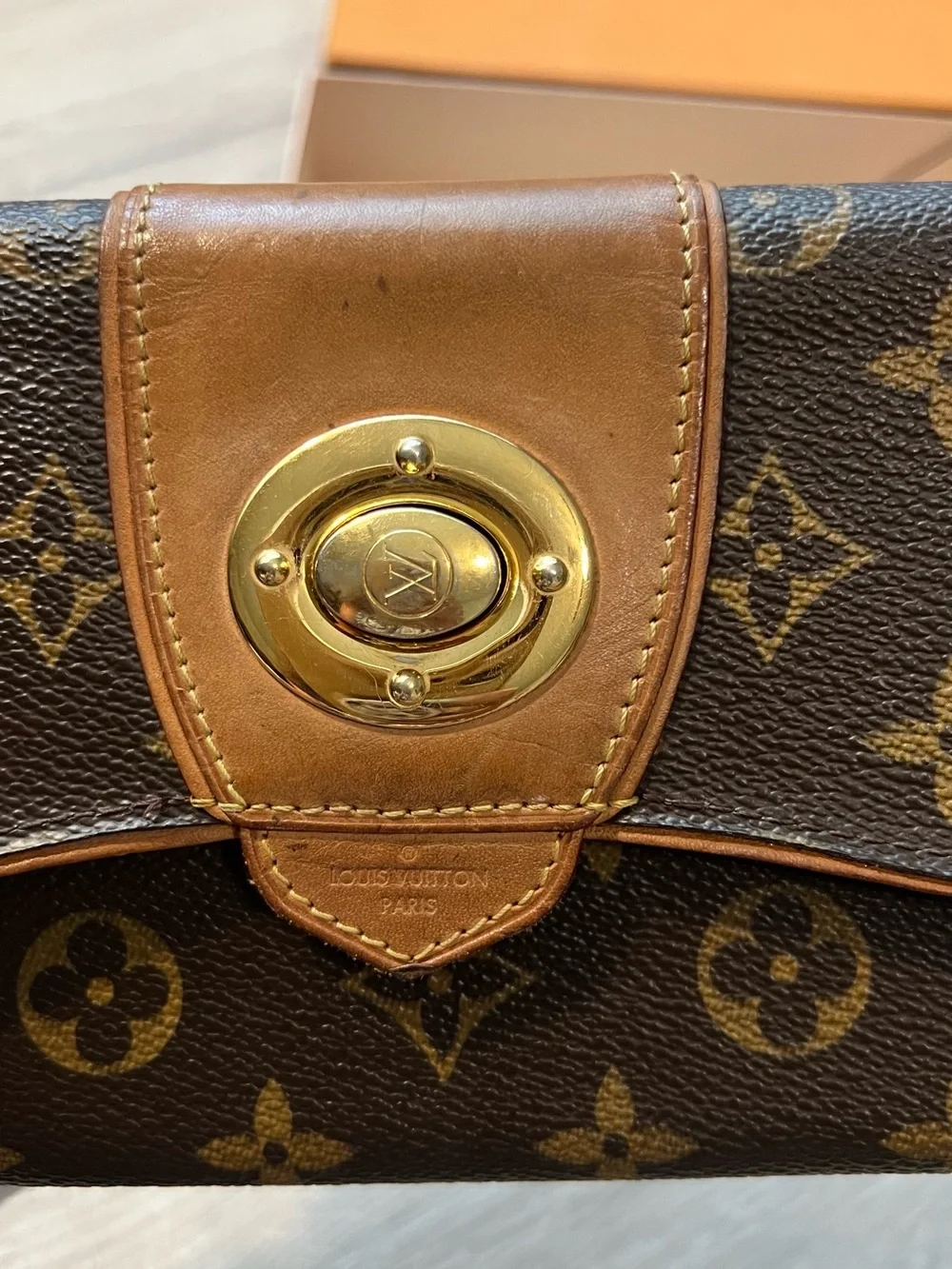 Louis Vuitton Monogram Flap Wallet with Gold-Tone Turn Lock